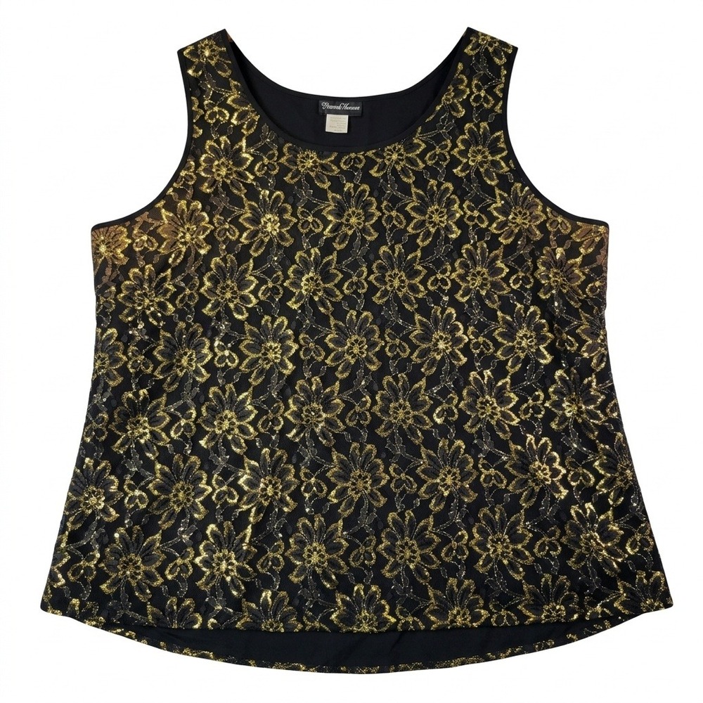 Gianna Woman Black Gold Floral Lace Lurex Tank Top Plus Size 22W